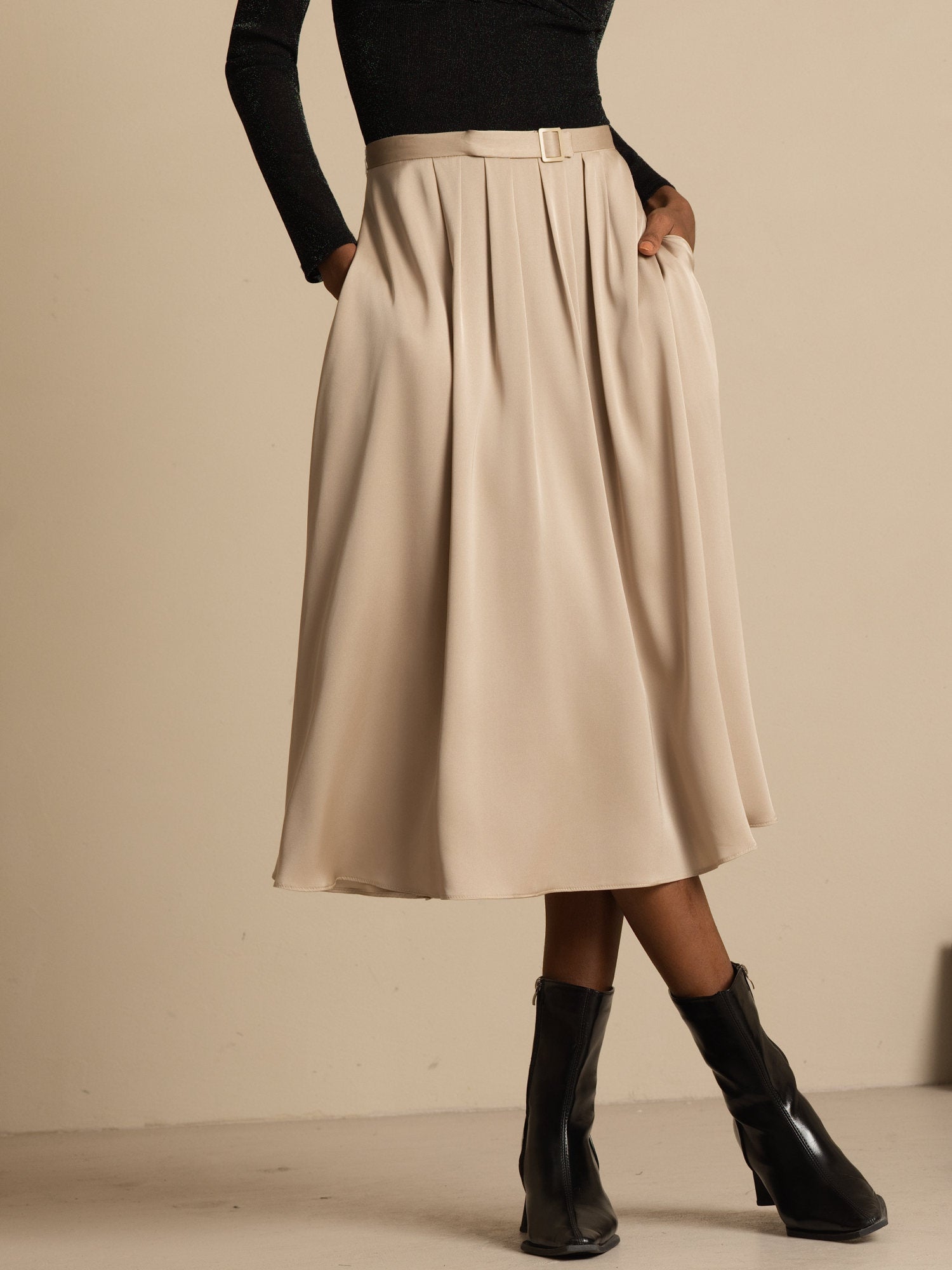 [تان (بني فاتح)] SilkSilky-SA 19Momme الحرير Skirt 001