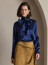 [أزرق غامق] SilkSilky-SA Long Sleeve High Neck بلوزة 001