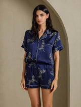 [حمار وحشي كحلي] SilkSilky-SA Short Sleeve Lapel Collar طقم بيجامة نسائي 006