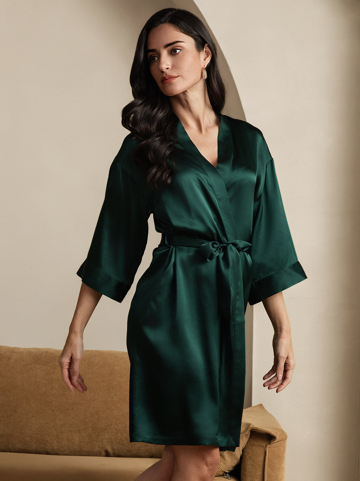 [أخضر غامق] SilkSilky-SA الحرير الخالص Womens Robe 001