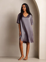 [رمادي أرجواني] SilkSilky-SA Half Sleeve V Neck باس النوم 001
