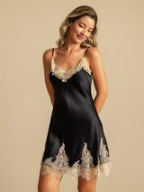 [أسود+اللون البيج] SilkSilky-SA Sleeveless V Neck باس النوم 007