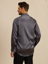 [الرمادي الداكن] SilkSilky-SA Long Sleeve Lapel Collar قميص رجالي 002