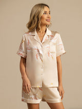 [شامبانيا] SilkSilky-SA Short Sleeve Lapel Collar طقم بيجامة نسائي 003