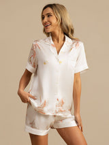 [أبيض] SilkSilky-SA Short Sleeve Lapel Collar طقم بيجامة نسائي 001