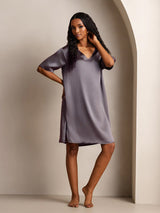 [رمادي أرجواني] SilkSilky-SA Half Sleeve V Neck باس النوم 006