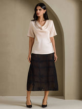 [اللون البيج] SilkSilky-SA Short Sleeve Cowl Neck بلوزات نسائية 005