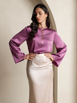 [الأرجواني الداكن] SilkSilky-SA Long Sleeve Boat Neck بلوزة 004
