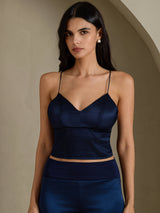[أزرق غامق] SilkSilky-SA Spaghetti Strap V Neck كامي 001