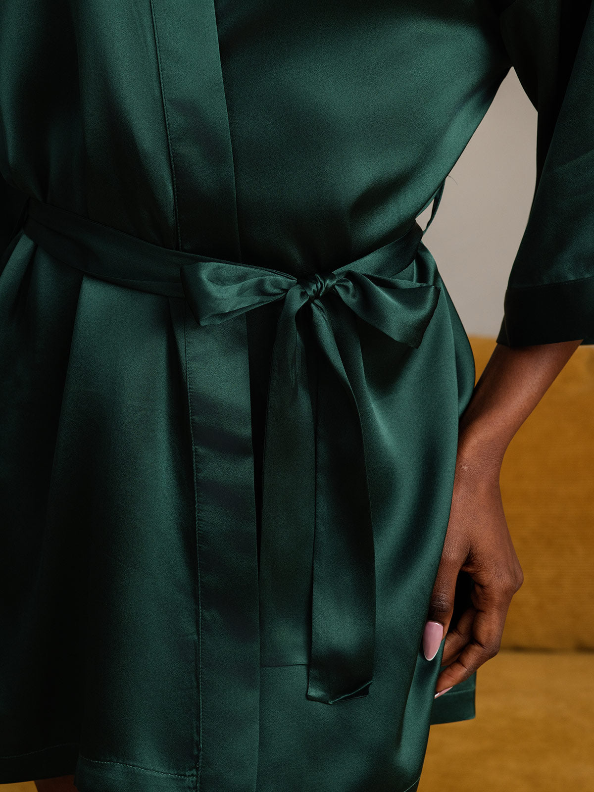 [أخضرغامق] SilkSilky-SA الحرير الخالص نصف الأكمام Womens Robe 010