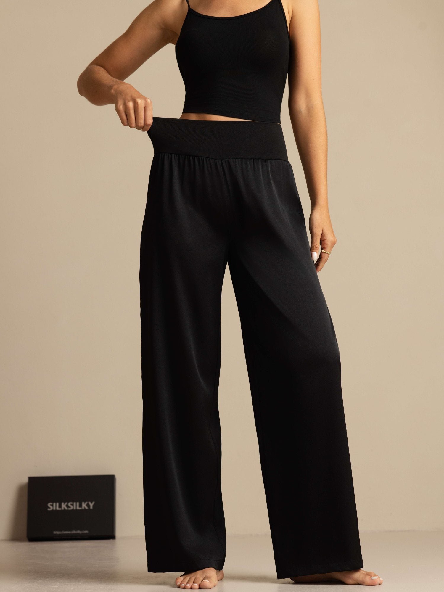 [أسود] SilkSilky-SA 19Momme الحرير Womens Pants 001