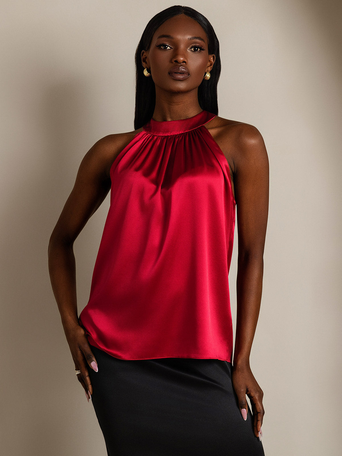 [خمر] SilkSilky-SA 19Momme الحرير Womens T-Shirt 004,