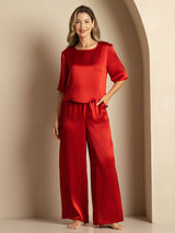 [خمر] SilkSilky-SA Half Sleeve Round Neck طقم بيجامة نسائي 003