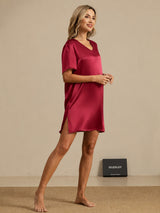 [احمر غامق] SilkSilky-SA Half Sleeve V Neck باس النوم 006