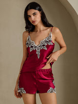 [خمر] SilkSilky-SA Sleeveless V Neck مجموعة قميص قصير 003
