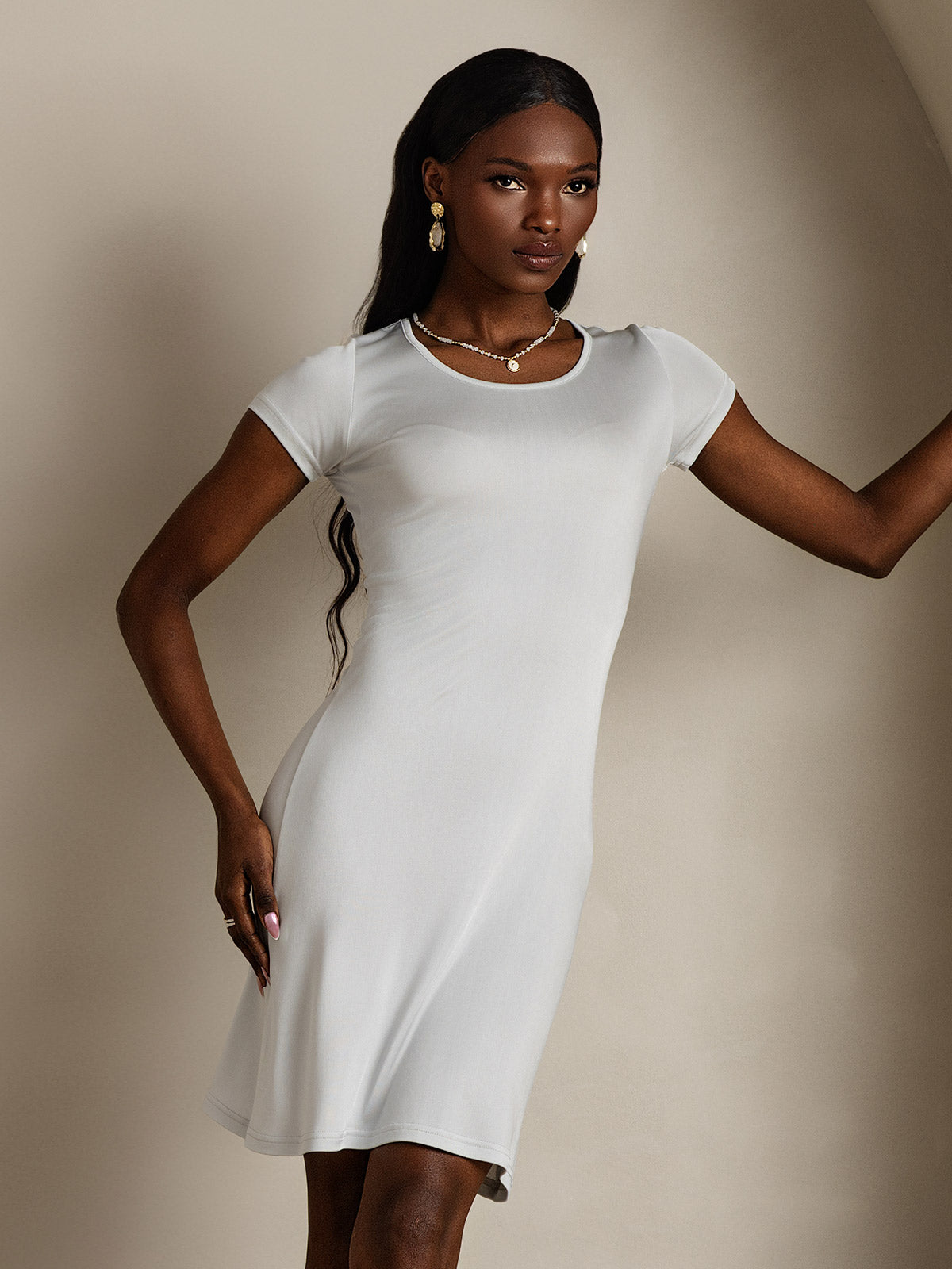 [أبيض] SilkSilky-SA محبوك الحرير رقبة مستديرة باس النوم 004,