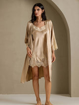 [شامبانيا] SilkSilky-SA 3/4 Sleeve V Neck رداء الحمام وقميص النوم 003
