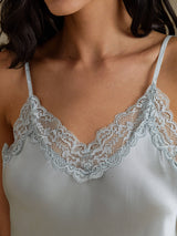 [أزرق رمادي] SilkSilky-SA Sleeveless V Neck مجموعة قميص قصير 004