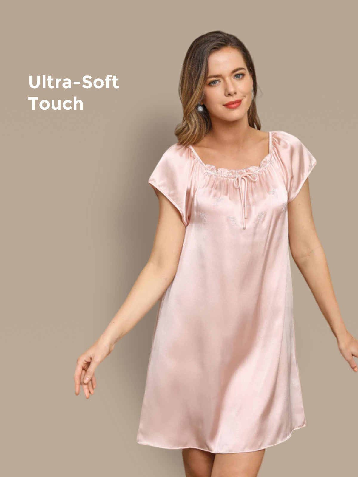 [وردي فاتح] SilkSilky-SA Cap Sleeve Square Neck باس النوم 001