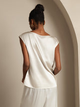 [أبيض] SilkSilky-SA Cap Sleeve Round Neck تي شيرت نسائية 002
