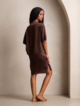 [بني] SilkSilky-SA Half Sleeve V Neck باس النوم 002