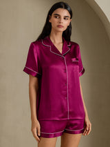 [ضارب الى الحمرة] SilkSilky-SA Short Sleeve Lapel Collar طقم بيجامة نسائي 001