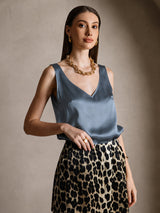 [أزرق بترولي حقيقي] SilkSilky-SA Sleeveless V Neck كامي 004