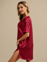 [احمر غامق] SilkSilky-SA Half Sleeve V Neck باس النوم 003
