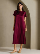 [احمر غامق] SilkSilky-SA Short Sleeve Crew Neck فساتين نسائية 006
