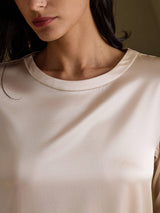 [اللون البيج] SilkSilky-SA 3/4 Sleeve Round Neck فساتين نسائية 003