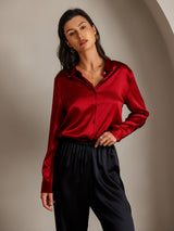 [أحمر] SilkSilky-SA Long Sleeve Lapel Collar بلايز نسائية 003