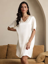 [اللون البيج] SilkSilky-SA Half Sleeve V Neck باس النوم 001