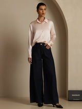 [وردي فاتح] SilkSilky-SA Long Sleeve Lapel Collar بلايز نسائية 005