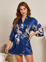 [أزرق غامق] SilkSilky-SA 3/4 Sleeve رداء حمام نسائي 003
