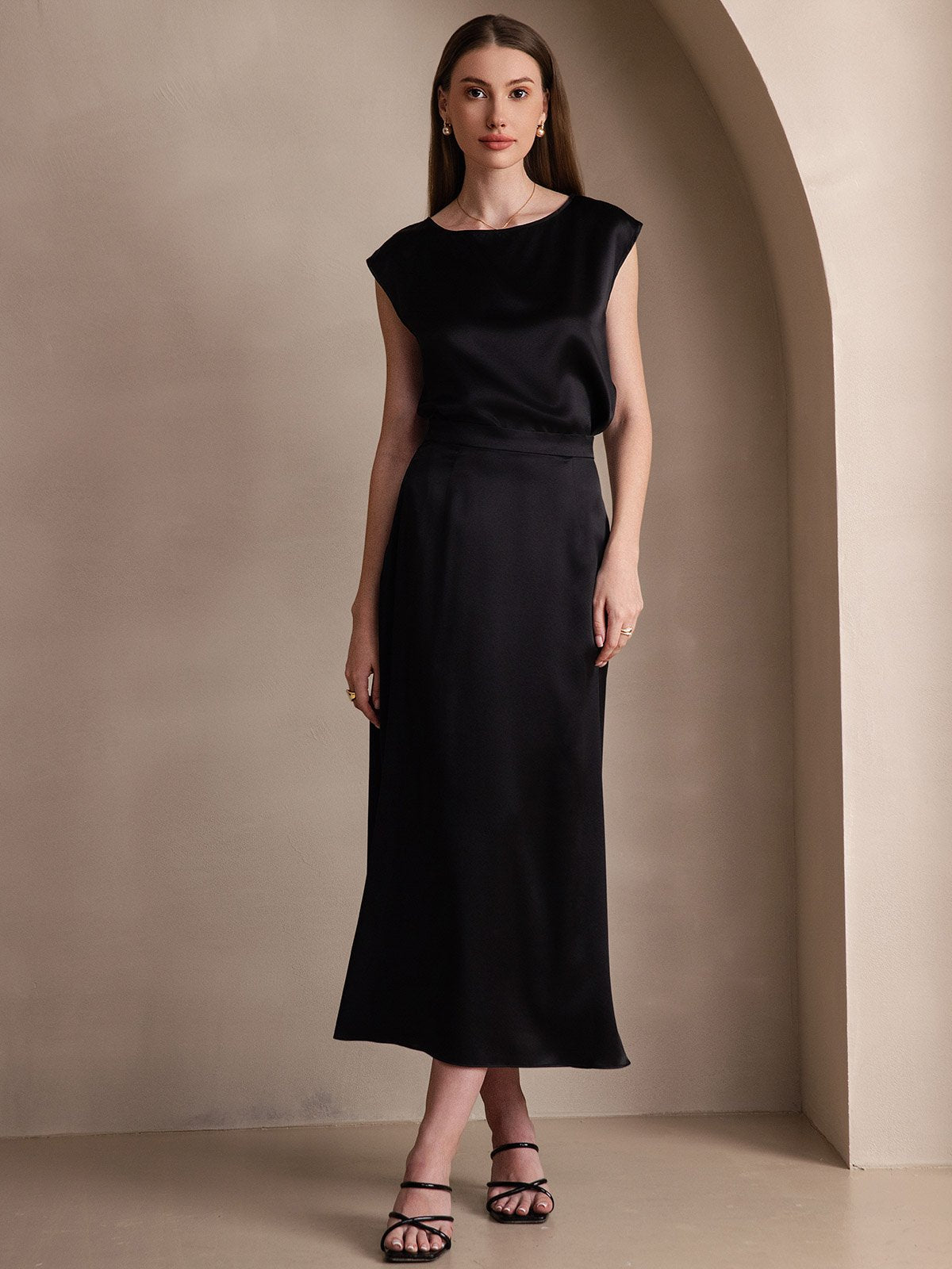 [أسود] SilkSilky-SA 19Momme الحرير Skirt 005