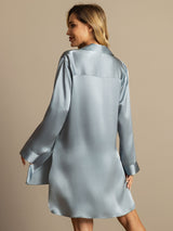 [أزرق رمادي] SilkSilky-SA Long Sleeve Lapel Collar باس النوم 003