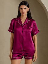 [ضارب الى الحمرة] SilkSilky-SA Short Sleeve Lapel Collar طقم بيجامة نسائي 006