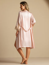 [لون القرنفل] SilkSilky-SA 3/4 Sleeve V Neck رداء الحمام وقميص النوم 002