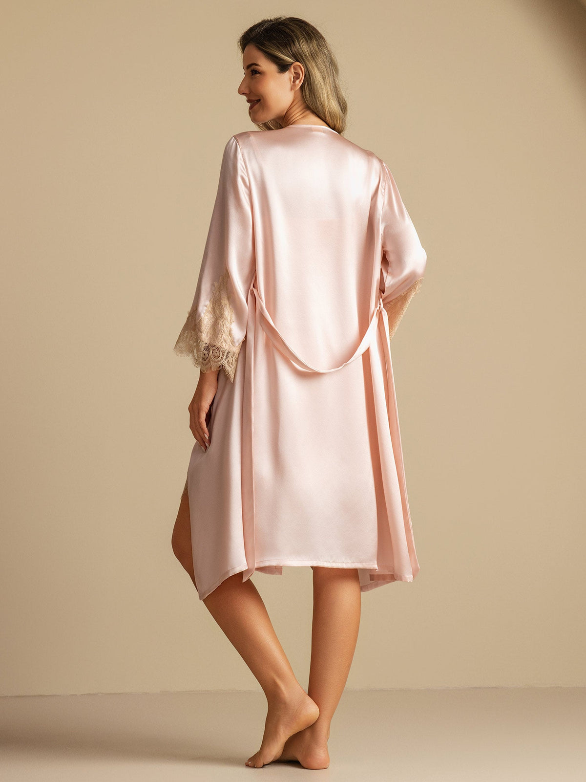 [لون القرنفل] SilkSilky-SA 3/4 Sleeve V Neck رداء الحمام وقميص النوم 002