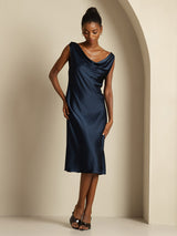 [أزرق غامق] SilkSilky-SA Sleeveless Cowl Neck فساتين نسائية 008