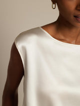[أبيض] SilkSilky-SA Cap Sleeve Round Neck تي شيرت نسائية 004