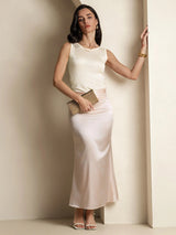 [اللون البيج] SilkSilky-SA Sleeveless Round Neck تي شيرت نسائية 006