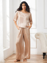 [شامبانيا] SilkSilky-SA Half Sleeve Round Neck طقم بيجامة نسائي 003