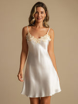 [أبيض] SilkSilky-SA Sleeveless V Neck باس النوم 006