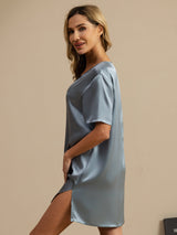 [أزرق رمادي] SilkSilky-SA Half Sleeve V Neck باس النوم 004