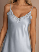 [أزرق رمادي] SilkSilky-SA Sleeveless V Neck باس النوم 004