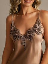 [بني] SilkSilky-SA Sleeveless V Neck باس النوم 004