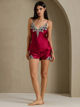 [خمر] SilkSilky-SA Sleeveless V Neck مجموعة قميص قصير 006