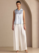 [أزرق فاتح] SilkSilky-SA Sleeveless Lapel Collar بلايز نسائية 006