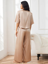 [شامبانيا] SilkSilky-SA Half Sleeve Round Neck طقم بيجامة نسائي 005